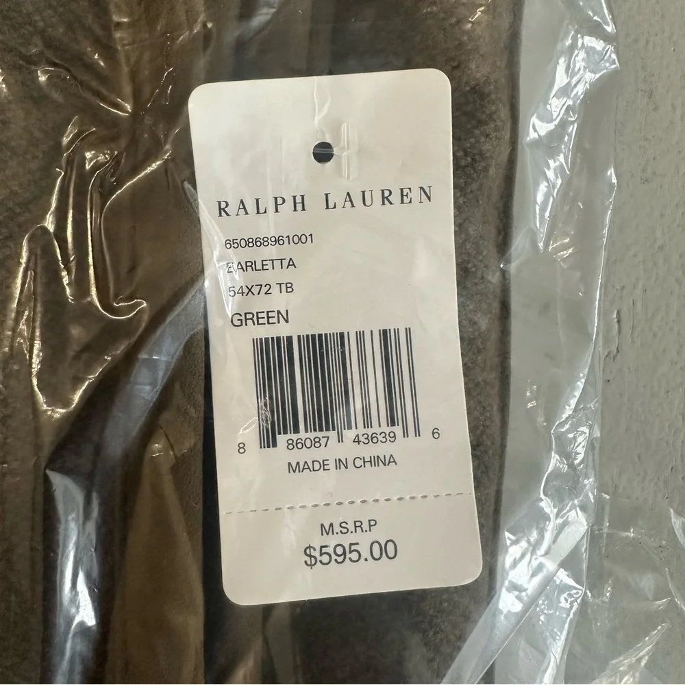 Ralph Lauren Barletta Green Throw Blanket with Leather Trim Sz 54x72 NWT